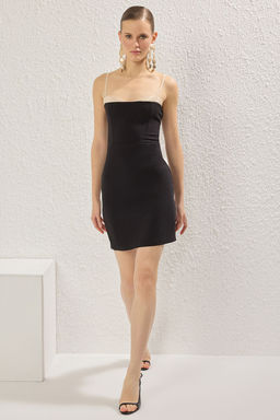 Siyah Vucuda Oturan Straplez Dokuma K?sa S?k S?k Abiye Gece Mezuiyet Elbisesi TPRSS25EL00233