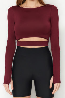 Bordo Crop Pencere/Cut Out ve Bas Parmak Delik Detayl? Orme Spor Ust/Bluz TWOAW21BZ0156