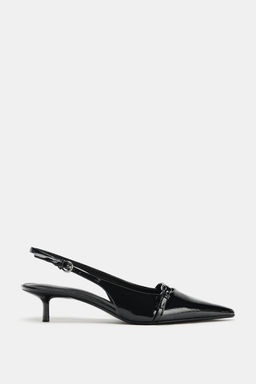 FAUX-PATENT KITTEN HEEL SLINGBACKS