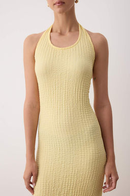 Sar? Dokulu Boyundan Gecmeli Bodycone/Vucuda Oturan Esnek Maxi Orme Elbise TWOSS25EL00900 - Trendyolmilla фото 3