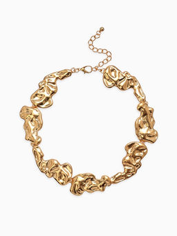 Набор 2 предмета: серьги, колье Мятое, 35 см, серьги 6 см, цвет золото