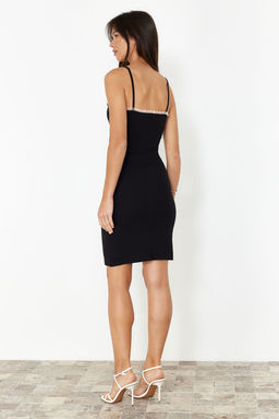Siyah Duz Fitted/Vucuda Oturan Pamuklu Fitilli Mini Esnek Orme Kalem Elbise TWOSS24EL00996 - Trendyolmilla фото 6