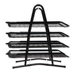 Лоток для бумаг А4, горизонтальный, металлическая сетка, 4 отделения, чёрный