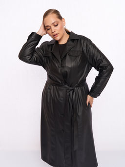 Кожаное пальто PL52109BLK01