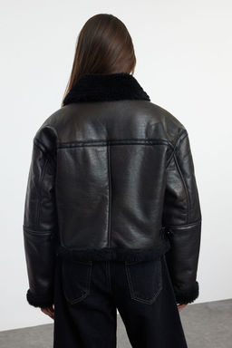 Kahverengi Oversize Kal?p Pelus Detayl? Biker Ceket Mont TWOAW25MO00032 - Trendyolmilla фото 8