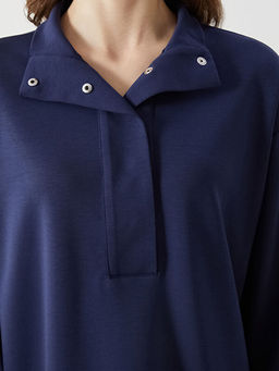 Dik Yaka D?z Oversize Kad?n Sweatshirt Tunik