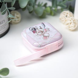 Цена за 2 шт. Шкатулка металлическая на молнии с петелькой «Зайчата на велосипеде», 6.5×6.5×3 см