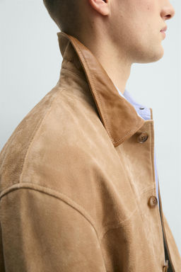 CHAQUETA PIEL SERRAJE CUELLO COMBINADO / Tostado - Zara фото 5