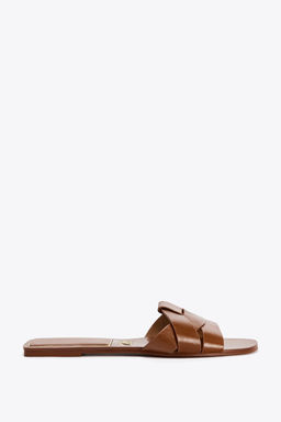 FLAT CRISS-CROSS LEATHER SLIDER SANDALS - Zara фото 9