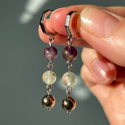 Серьги тройные из Аметиста, Пренита и Халькопирита