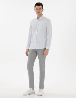A__k Mavi Slim Fit _izgili Uzun Kollu G_mlek