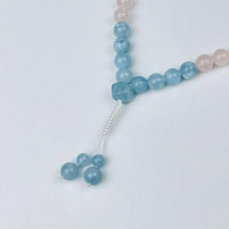 Четки буддийские "мала" из мадагаскарского Розового кварца и Аквамарина (108 бусин)