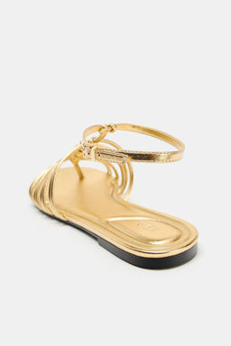 FLAT METALLIC EFFECT SANDALS - Zara фото 6