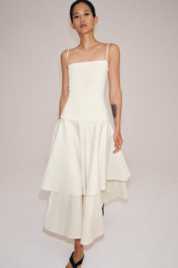 VESTIDO COMBINADO VOLANTES / Crudo