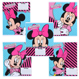 Цена за 10 шт. Тетрадь 12 листов, 5 видов МИКС, мелованная бумага, клетка, Минни Маус