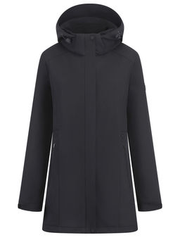 Парка женская софтшелл виндстоппер удлинённая с капюшоном черного цвета 9614_1Ch