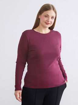 B?y?k Beden Bisiklet Yaka Fitilli Kad?n Ti??rt