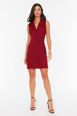 Murdum Dugme Detayl? Kolsuz Dokuma Mini Ceket Elbise TWOSS19AP0280