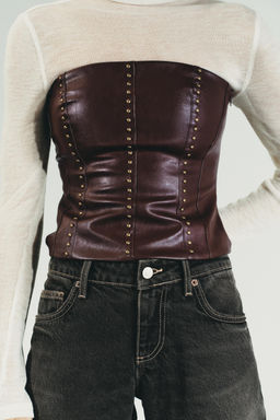 STUDDED FAUX LEATHER BANDEAU TOP - Zara фото 3