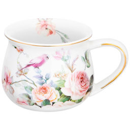 Кружка 250 мл 11,5*8,5*7 см "Певчие птички" бочонок, фарфор NEW BONE CHINA