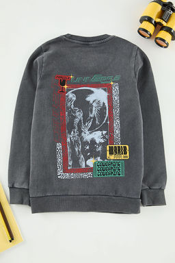 Antrasit Erkek Cocuk Bask?l? Orme Mini Me Sweatshirt TKDAW25SW00062 - Trendyolmilla фото 5