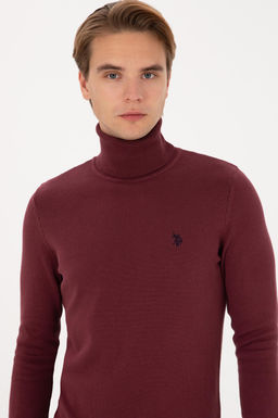 Erkek Slim Fit Bo_azl_ Yaka Bordo Kazak - U.s. polo assn фото 2