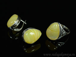Кольцо Серьги с агатом тонированным, цв.желтый размер 18