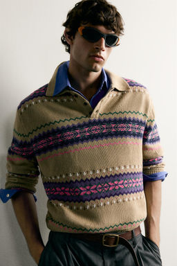 POLO PUNTO JACQUARD ALGOD?N - LINO / Verde Oliva - Zara фото 5