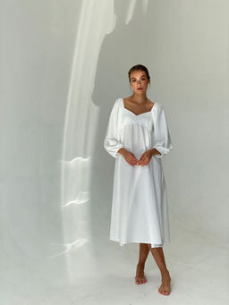 6614 Платье-миди с пышными рукавами белое - Martichelli фото 3