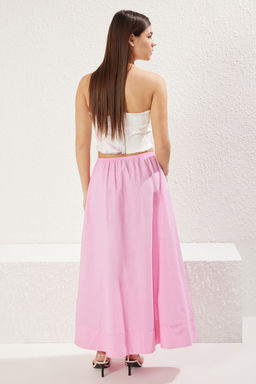 TRENDYOLMILLA Pembe Beli Lastikli Pamuklu Kumas A-Line Kal?p Maxi Boy Dokuma Etek TWOSS25ET00084 фото 7