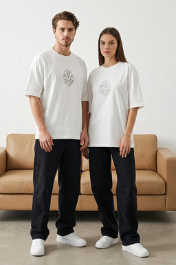 Unisex Ekru Crop/K_sa Kal_p _i_ek Nak__l_ %100 Pamuk Tok Kuma_ T-shirt TMNSS25TS00098