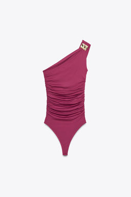 ASYMMETRIC POLYAMIDE BODYSUIT WITH METAL APPLIQUE - Zara фото 14