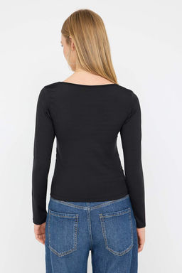 Teen Siyah Fitted/Vucuda Oturan V Yaka Orme Bluz TWOAW26BZ00175 - Trendyolmilla фото 4