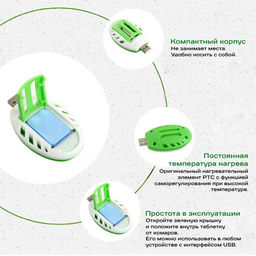 Фумигатор USB для пластин от комаров, бело-зеленый SAFEX  фото 5