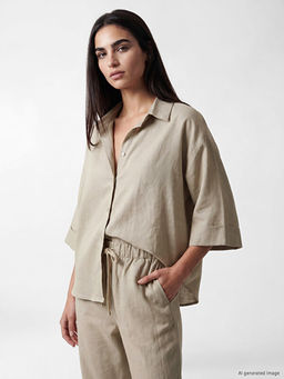 Keten Kar???ml? Oversize Kad?n G?mlek