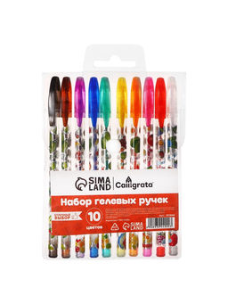 Набор гелевых ручек, 10 цветов, металлик, корпус с рисунком, в блистере на кнопке - Calligrata фото 20