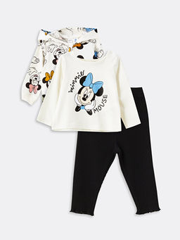 Bisiklet Yaka Minnie Mouse Bask?l? K?z Bebek 3l? Tak?m