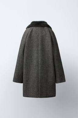 HERRINGBONE COAT WITH WOOL AND FAUX FUR COLLAR - Zara фото 4