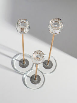 Подсвечник стекло, металл "Бутон-кристалл" d=2,2 см набор 3 шт h=23, 27,5 и 32,5 см