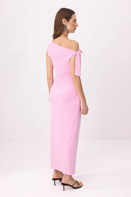 Pembe Fitted/Vucuda Oturan Maxi Esnek Kalem Orme Elbise TWOSS24EL00563