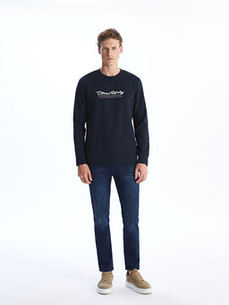 Bisiklet Yaka Uzun Kollu Bask?l? Erkek Sweatshirt