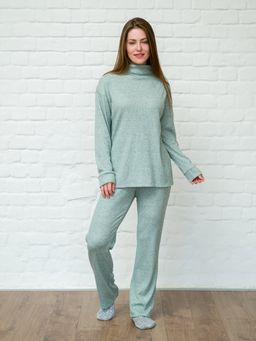 Пуловер трикотажный зеленый с манжетами - Odis фото 3