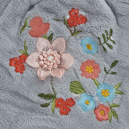 Полотенце (парео) махровое "Свежий букет" 70х175см, хлопок 100%, на резинке с липучкой, на кнопке, с вышивкой; с чалмой на пуговице 68х25см, серый (Китай)