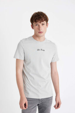 Slim Fit Bisiklet Yaka Bask?l? K?sa Kollu Tisort - Defacto фото 3