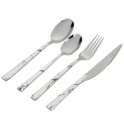 Набор столовых приборов пластик металл 24 предмета белый мрамор глянец B020149 (483998) (DANIKS)