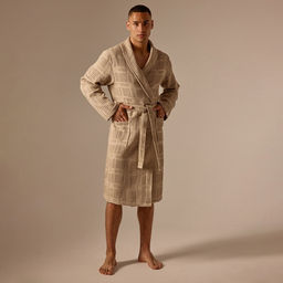 Халат вафельный мужской SL HOME: Chess «Саббиа», размер L, хлопок 100%, коричневый