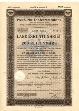Облигация 4,5% 200 рейхсмарок 1937 года Германия