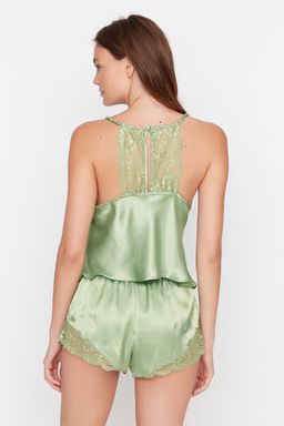 Trendyolmilla Siyah Dantelli Ip Ask?l? Saten Sortlu Dokuma Pijama Tak?m? THMSS22PT0269  фото 19