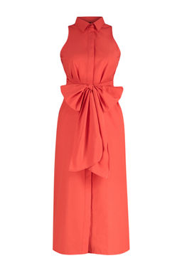 K?rm?z? Kusakl? Midi Dokuma Gomlek Elbise TWOSS24EL00152