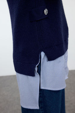 Lacivert Yumusak Dokulu Gomlek Garnili Triko Kazak TWOAW25KZ00033 - Trendyolmilla фото 4